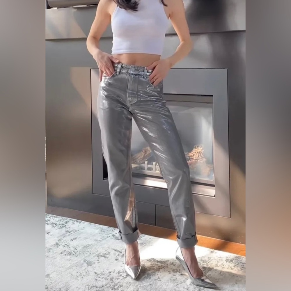 Metallic Silver High-Rise Women's Jeans